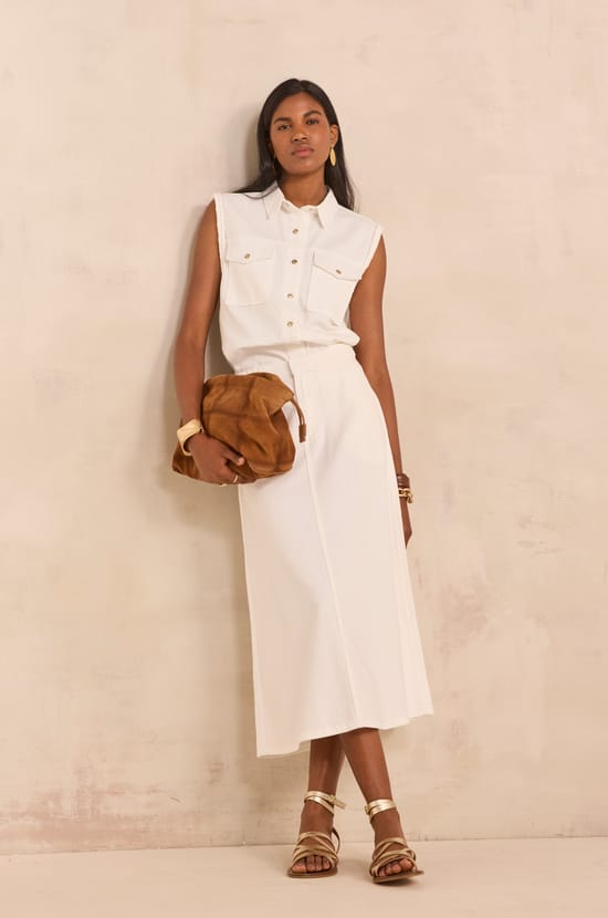 ORCHYDEE woven cotton midi skirt;${refinementColor}