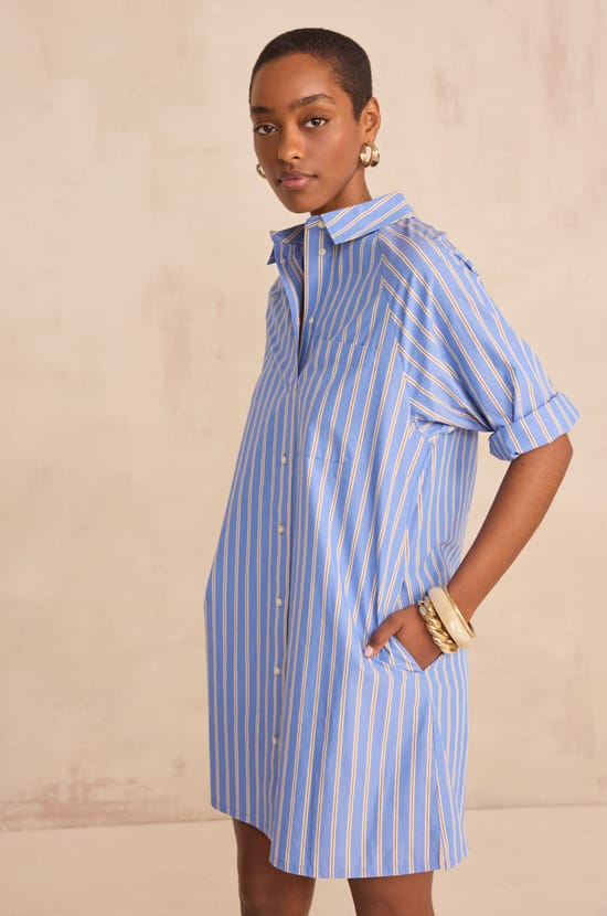 Striped cotton shirt dress BESTA;${refinementColor}