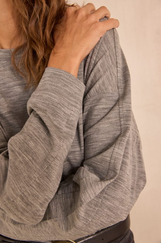 T-shirt anthracite &agrave; manches longues en laine TEOPHILE;${refinementColor}