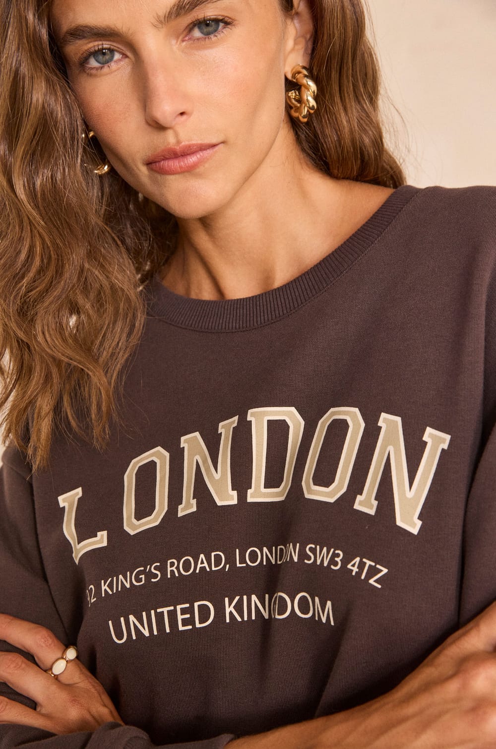 Sweatshirt manches 3/4 en coton m&eacute;lang&eacute; LESHOP;${refinementColor}