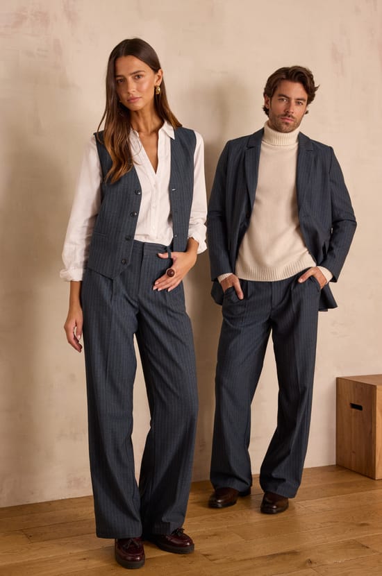 Unisex wide-leg tailored trousers with stripes PASSIONNANT;${refinementColor}