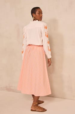 Cotton striped flowy midi skirt BRUNE;${refinementColor}