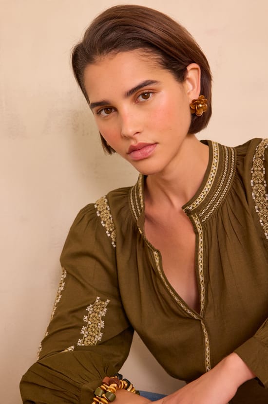 SIXTINE embroidered blouse in 100% cotton;${refinementColor}