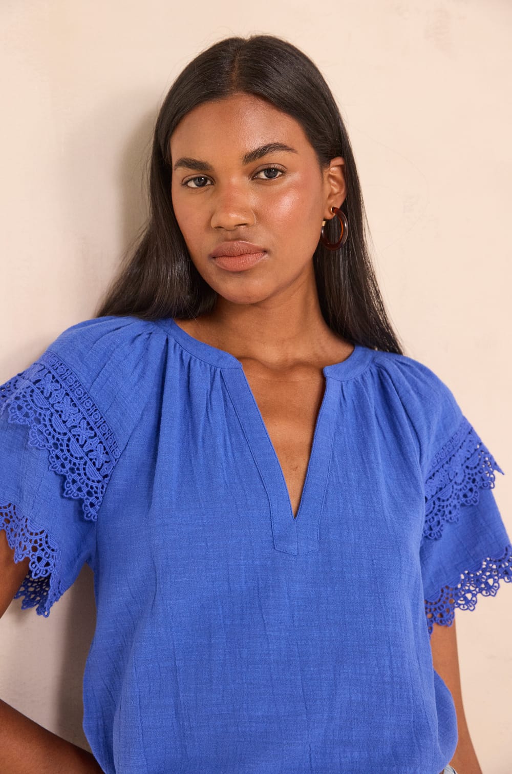 Embroidered short-sleeved cotton blouse MATHIS;${refinementColor}