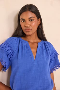 Embroidered short-sleeved cotton blouse MATHIS;${refinementColor}