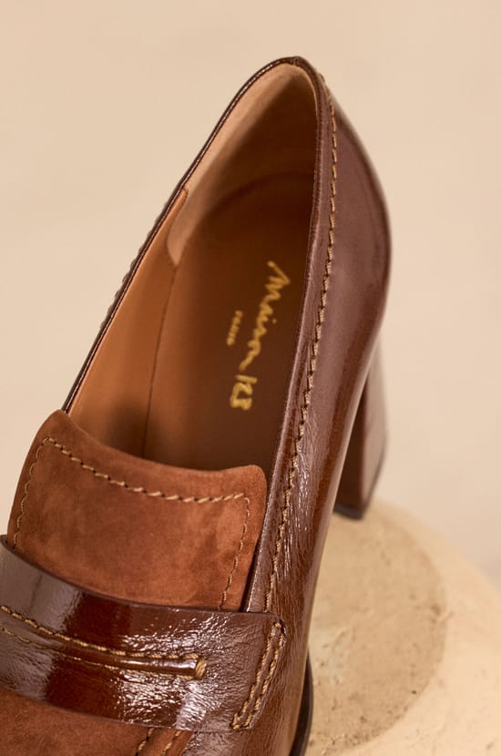 OPHELIE leather heeled loafers;${refinementColor}
