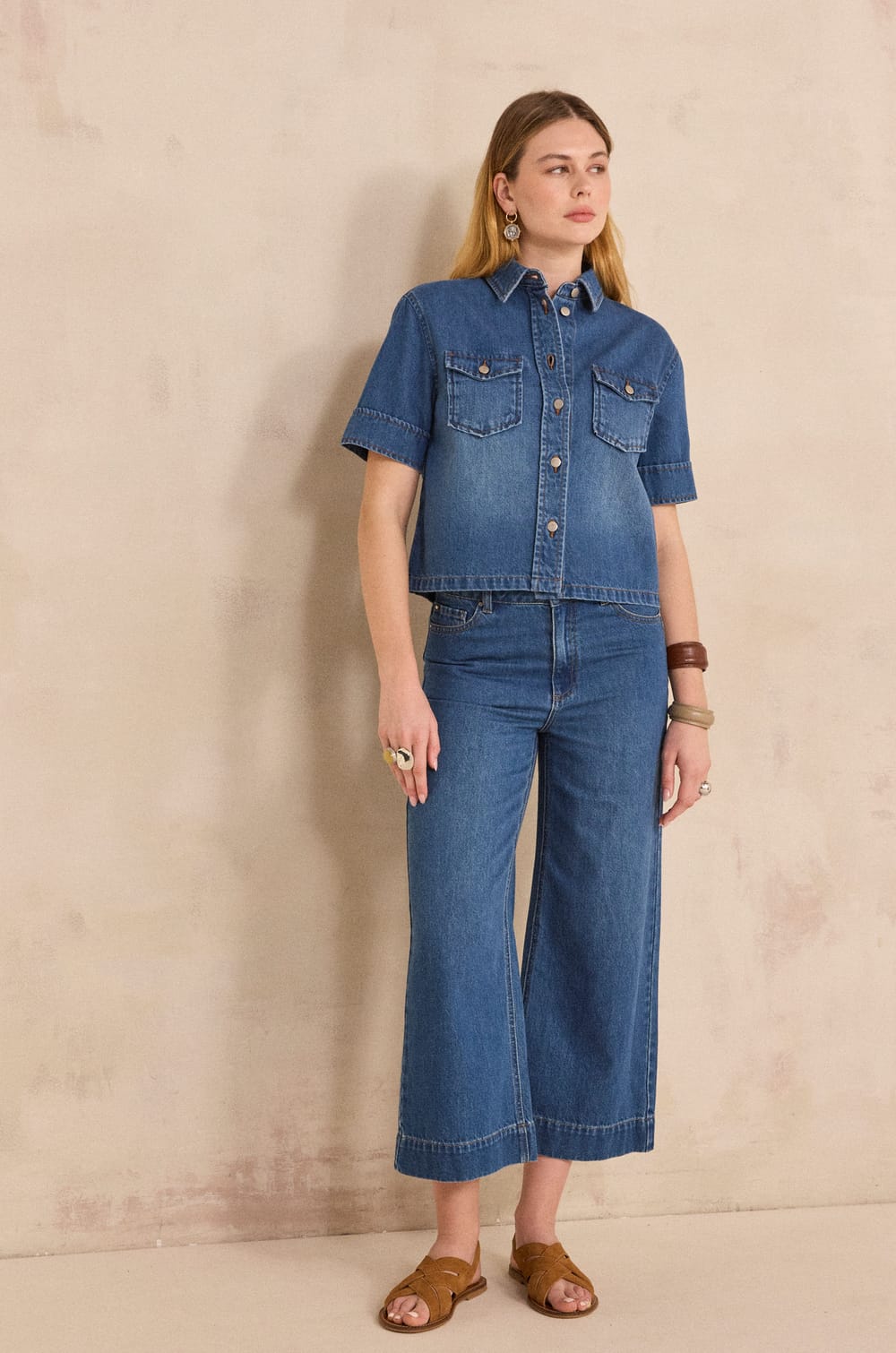 Pantalon large et cropped en coton ROMY;${refinementColor}