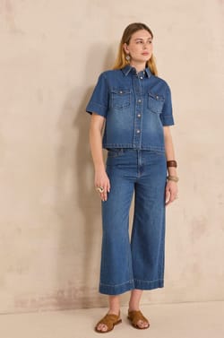 Weite, cropped Baumwollhose ROMY;${refinementColor}