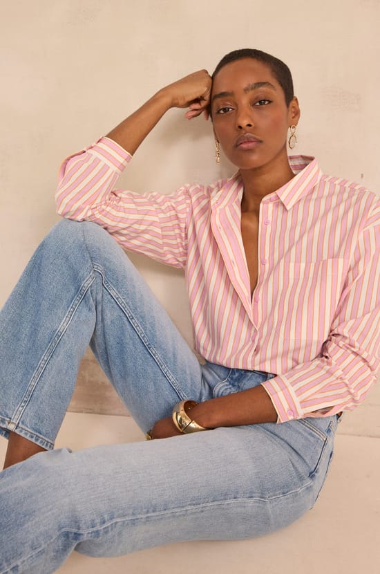 DHARMA long-sleeved striped cotton shirt;${refinementColor}