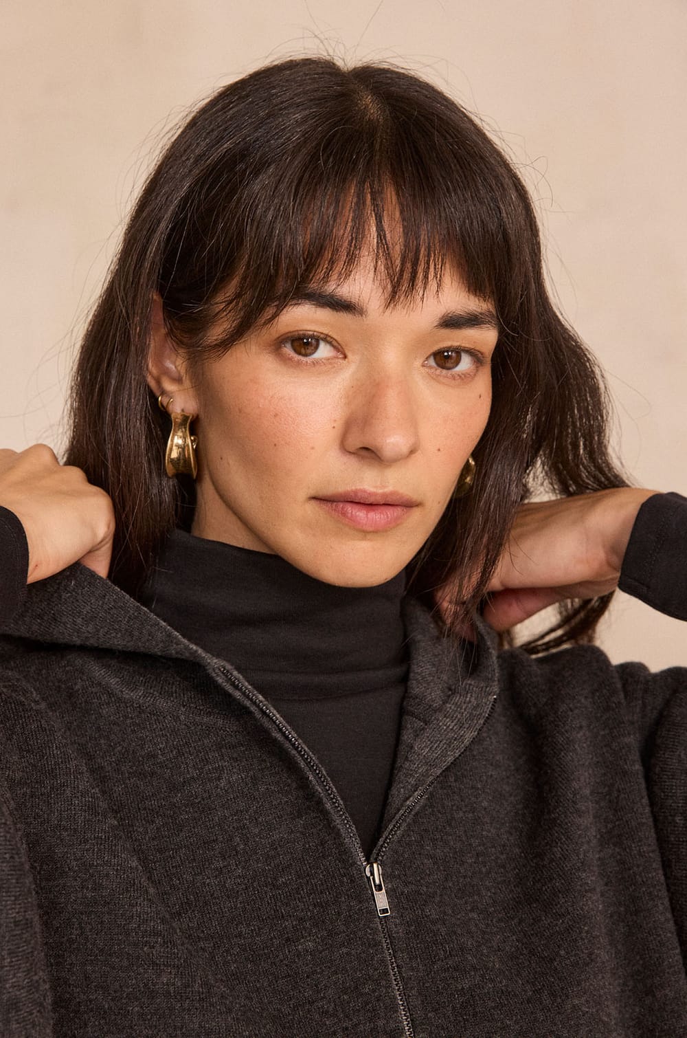 Charcoal gray blended wool dress PENSEE;${refinementColor}