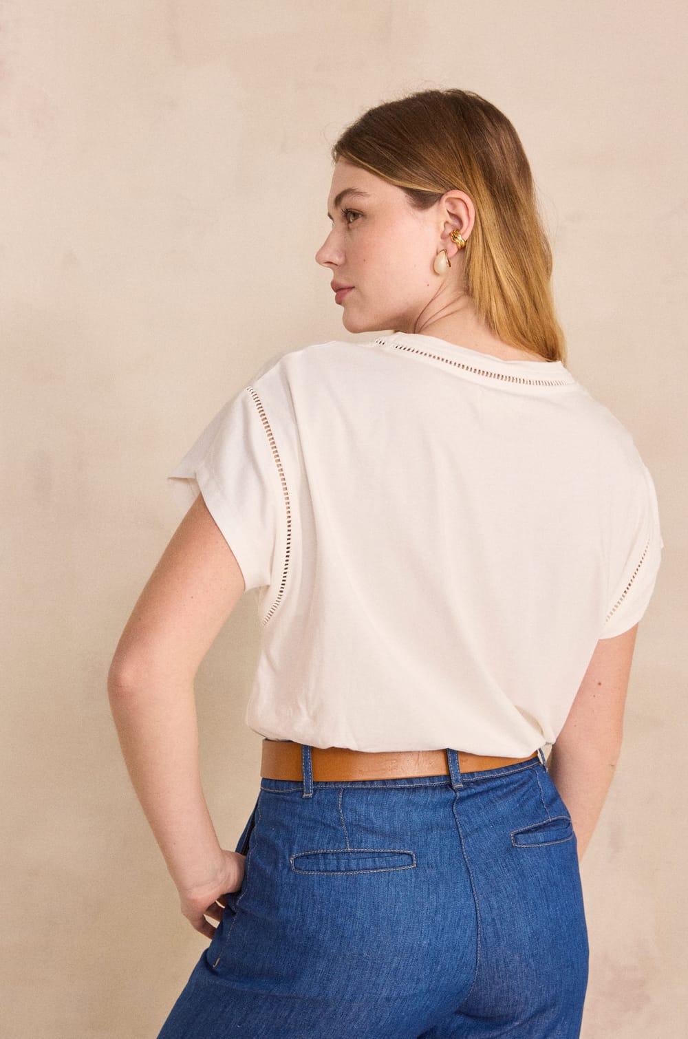 Short sleeve cotton T-shirt LOUISE;${refinementColor}