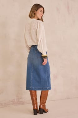 BIRDY cotton skirt with fine stripes;${refinementColor}