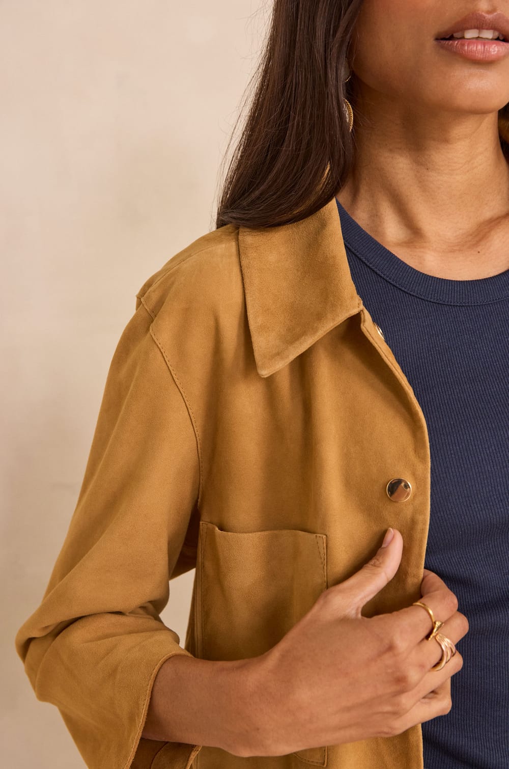 CLARA 3/4 sleeve leather shirt;${refinementColor}