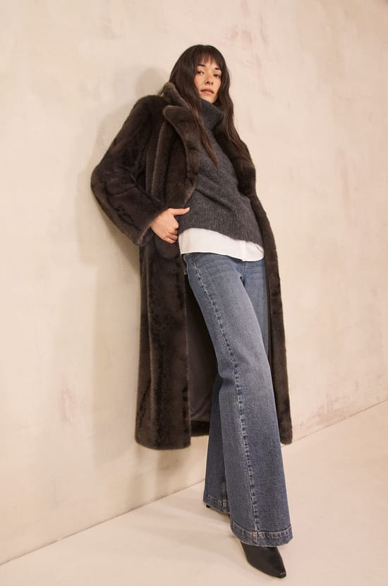Charcoal coat with fur effect CLARISSE;${refinementColor}