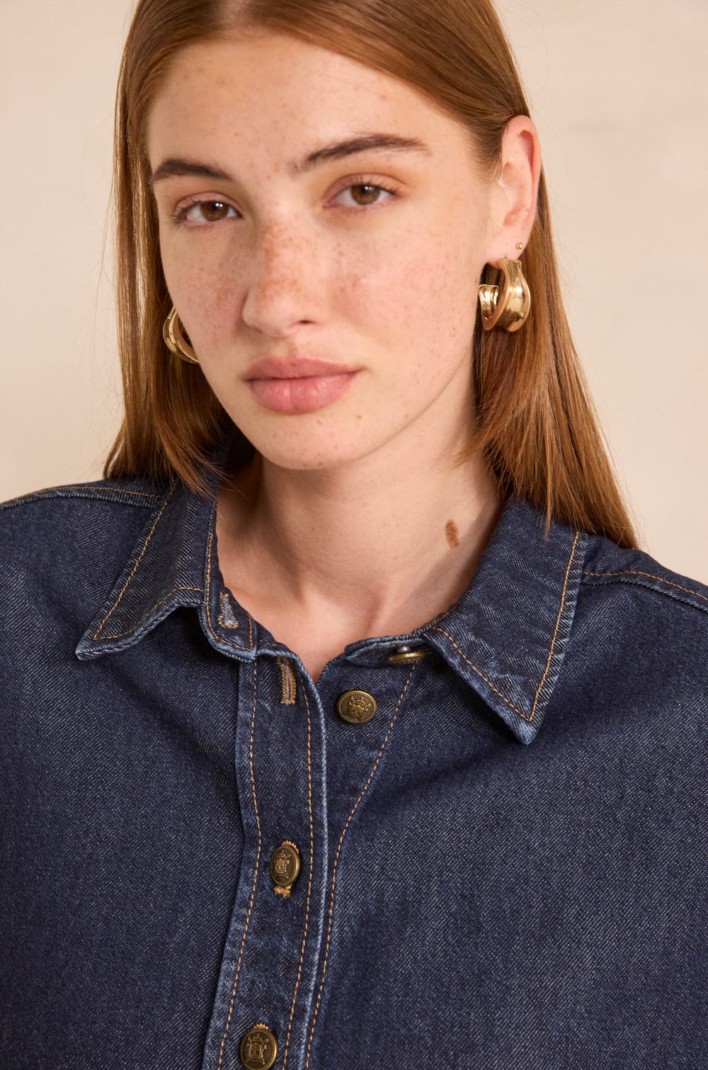 3/4 Sleeve Denim Blouse MILO;${refinementColor}