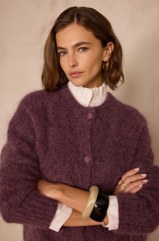 LOU Cardigan in mohair and alpaca;${refinementColor}