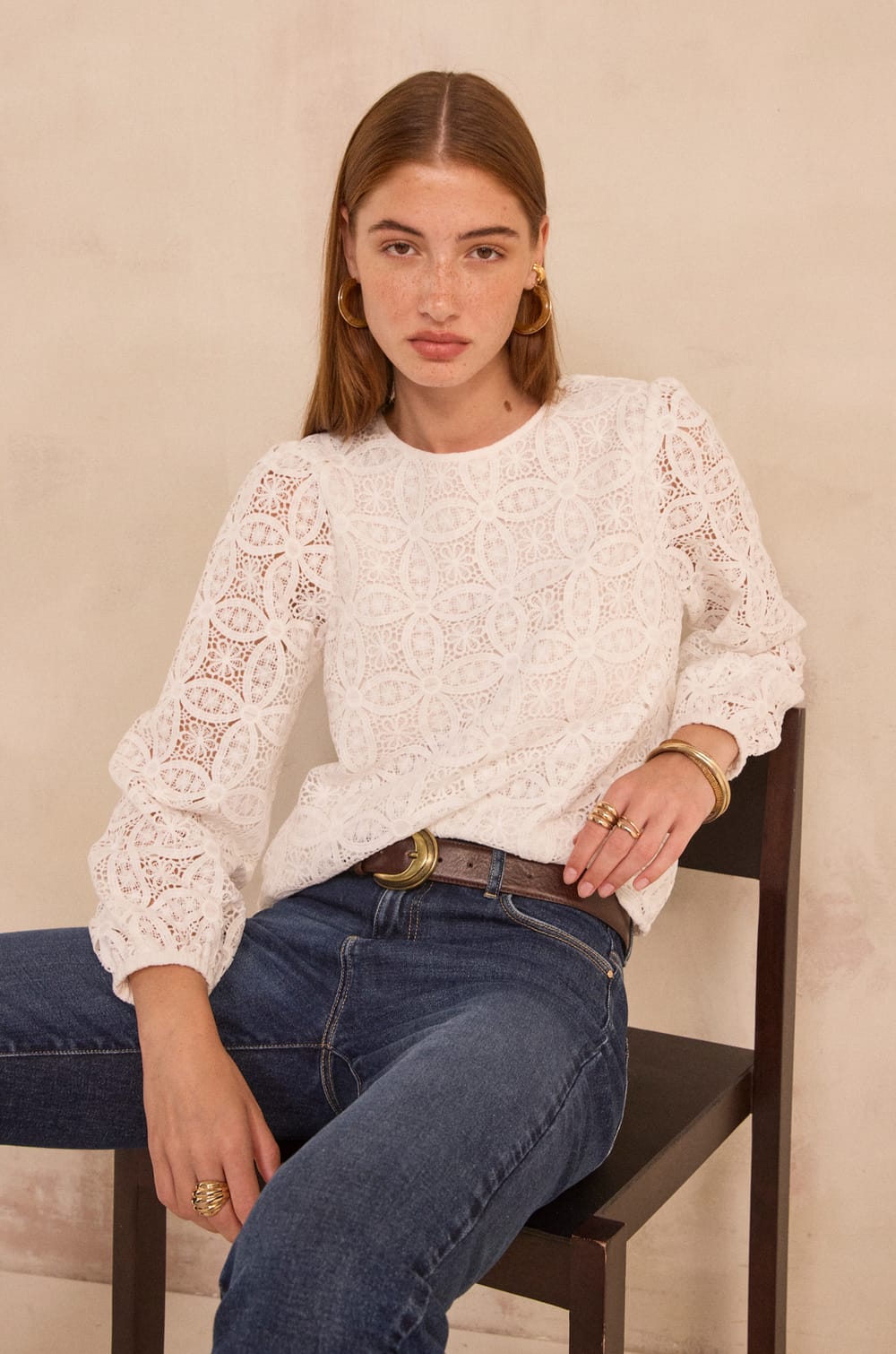 Long sleeve lace blouse MALIE;${refinementColor}