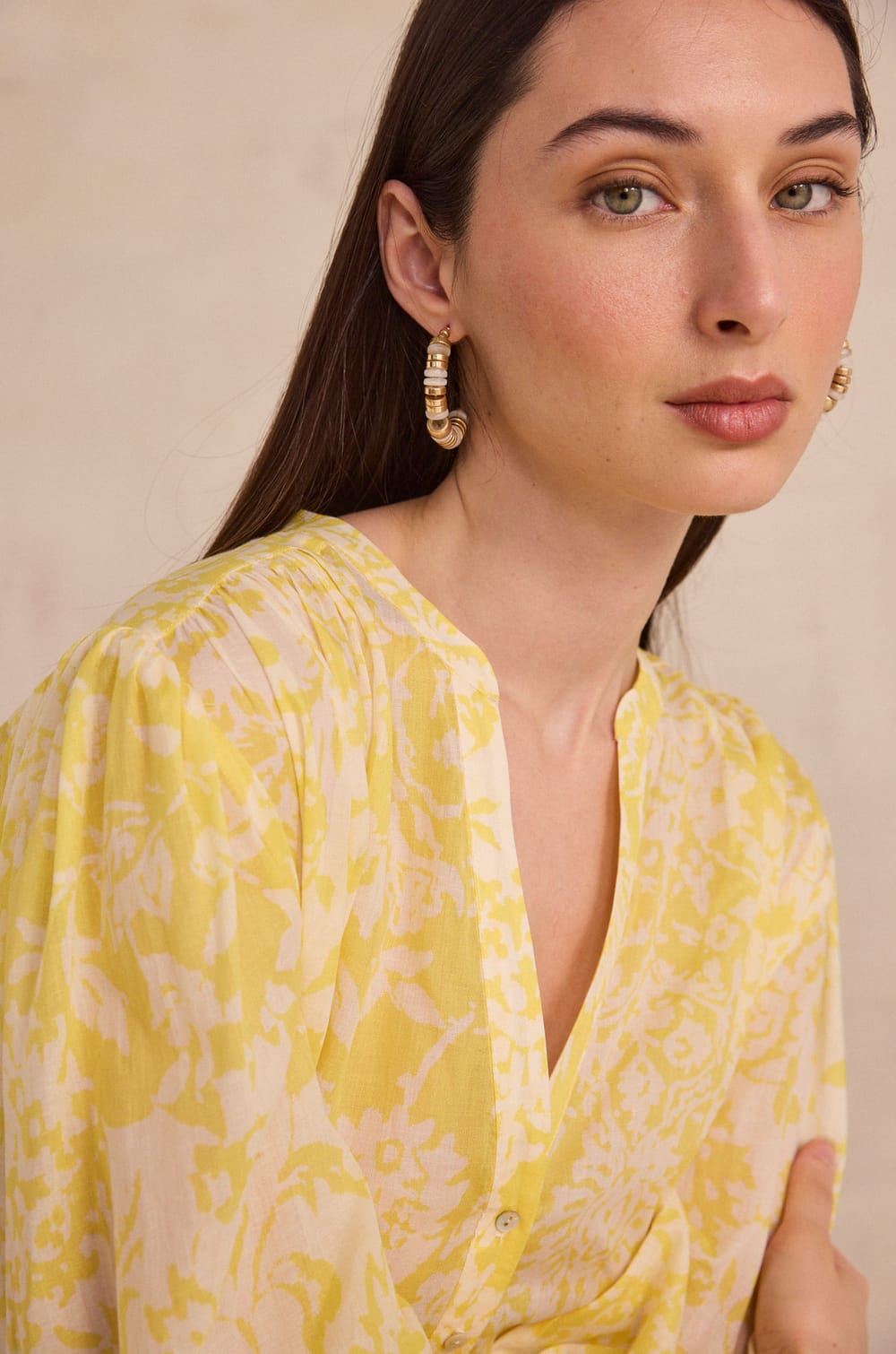 Printed long sleeve cotton blouse DEVONA;${refinementColor}