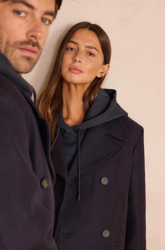 Unisex ENCHANTEUR pea coat in wool and cashmere;${refinementColor}