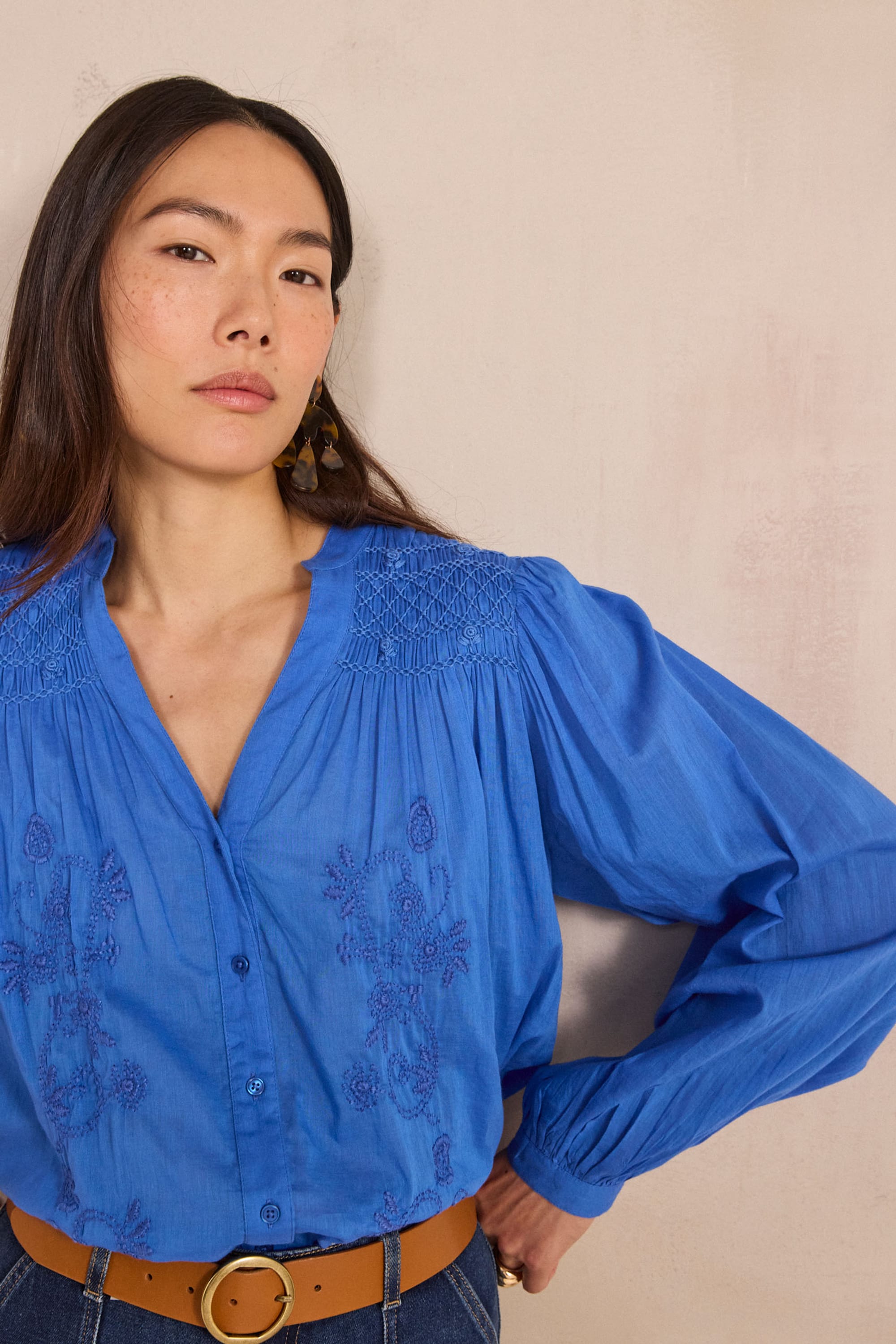 Blusa de algodón de manga larga DARCIE mujer LAVANDA | Maison 123