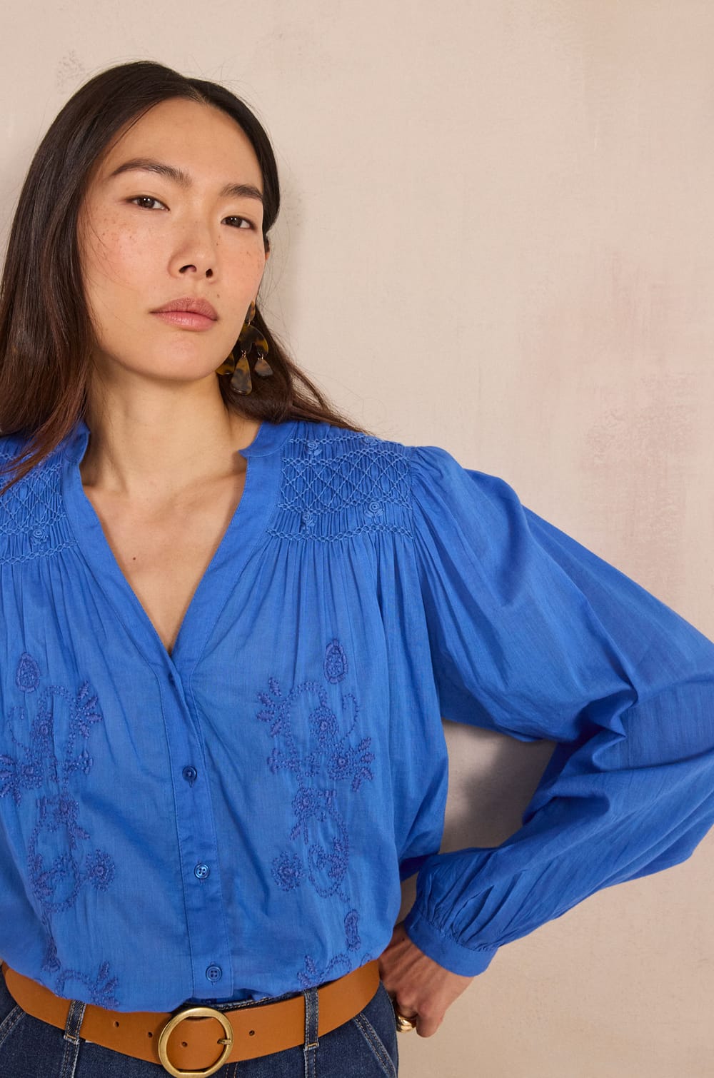 Long sleeve cotton blouse DARCIE;${refinementColor}