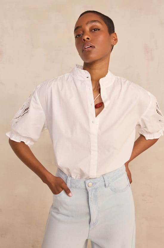 Short-sleeved embroidered cotton blouse DONCASTER;${refinementColor}