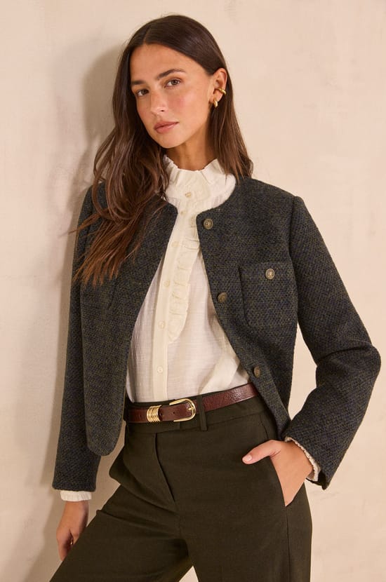 PIA long sleeve mixed wool jacket;${refinementColor}