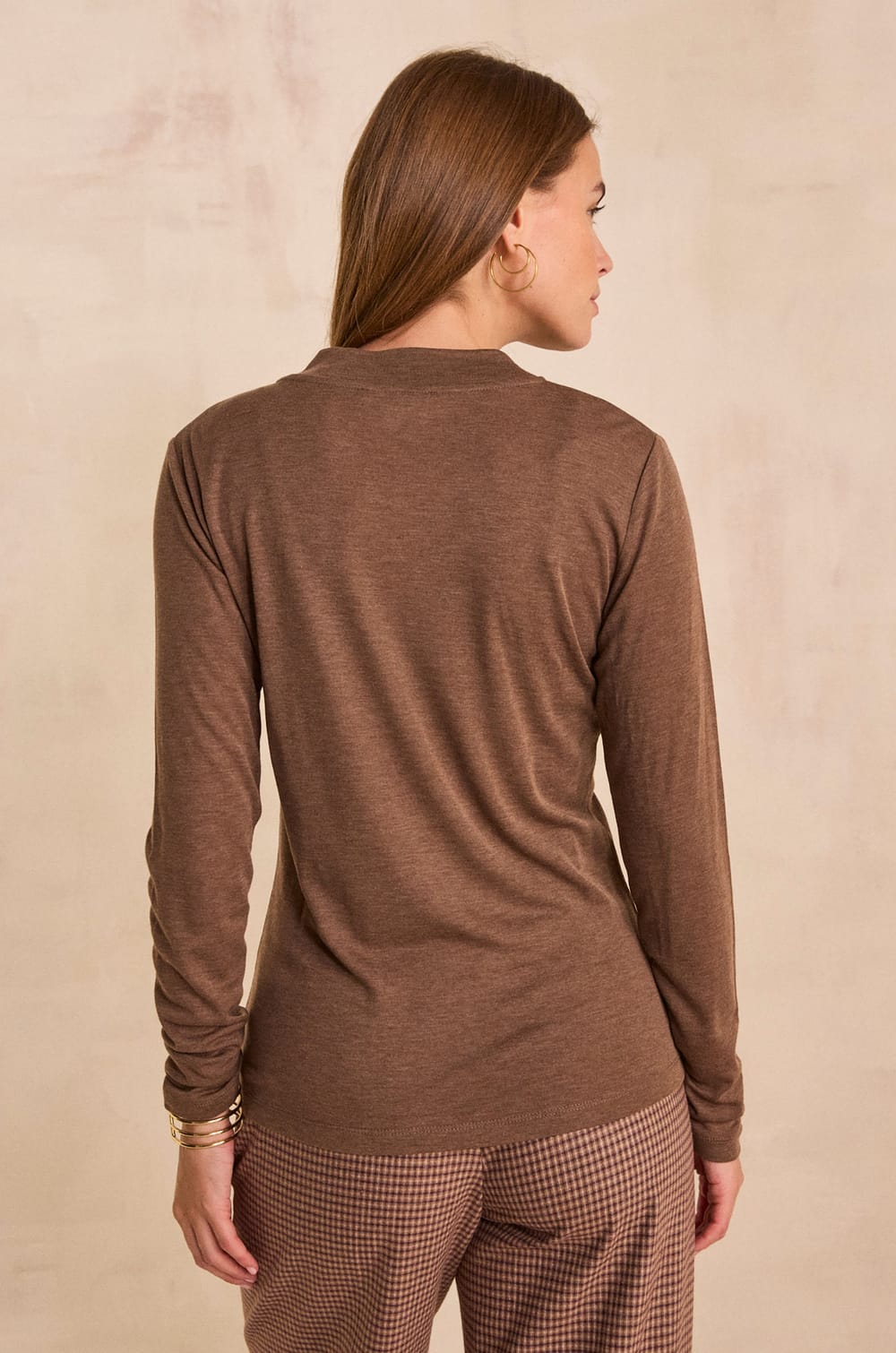 Flynn Long Sleeve Silk Blend T-Shirt;${refinementColor}