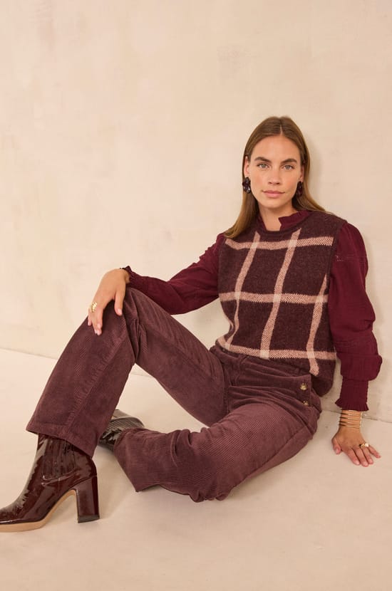 Purple velvet flared pants NINON;${refinementColor}