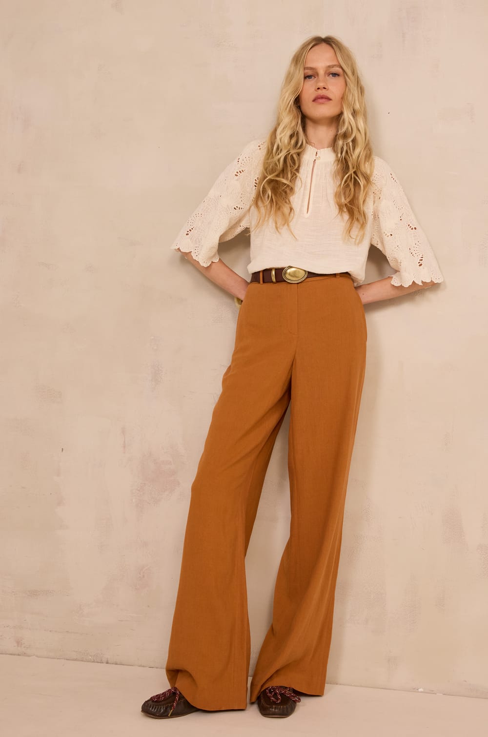 TAMINA wide linen blend pants;${refinementColor}
