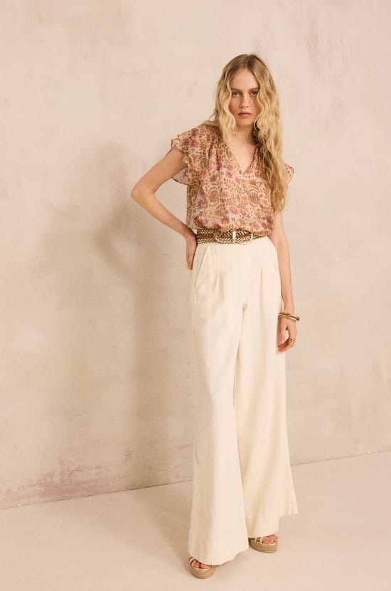 Top imprim&eacute; sans manches &agrave; volants SCARLET ;${refinementColor}