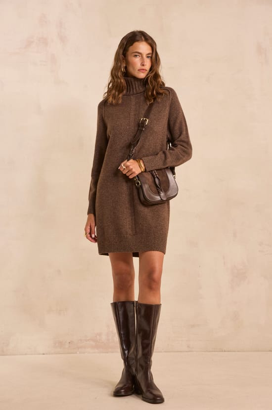 Perfect straight knit dress made of mixed wool and yak;${refinementColor}