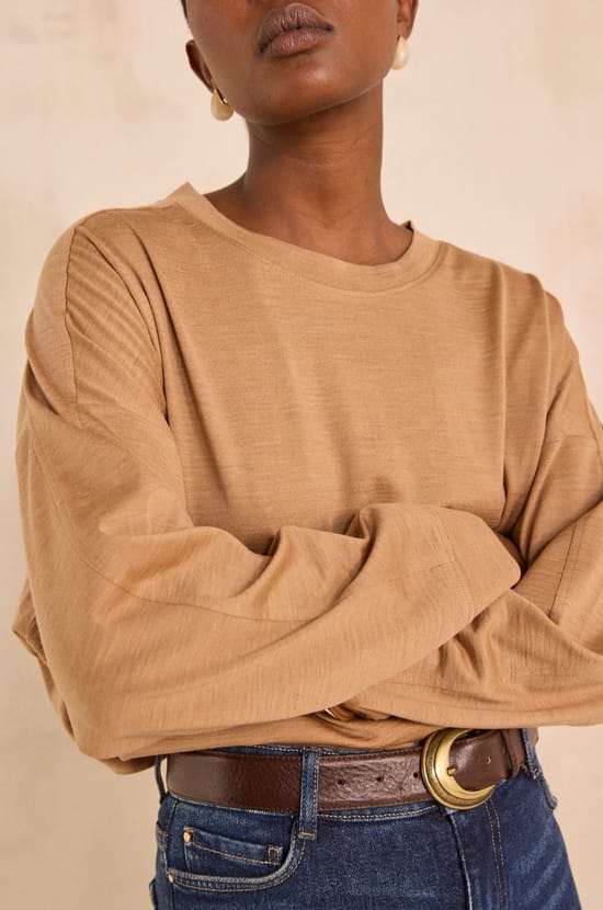 Theophile long sleeve dense knit T-shirt;${refinementColor}