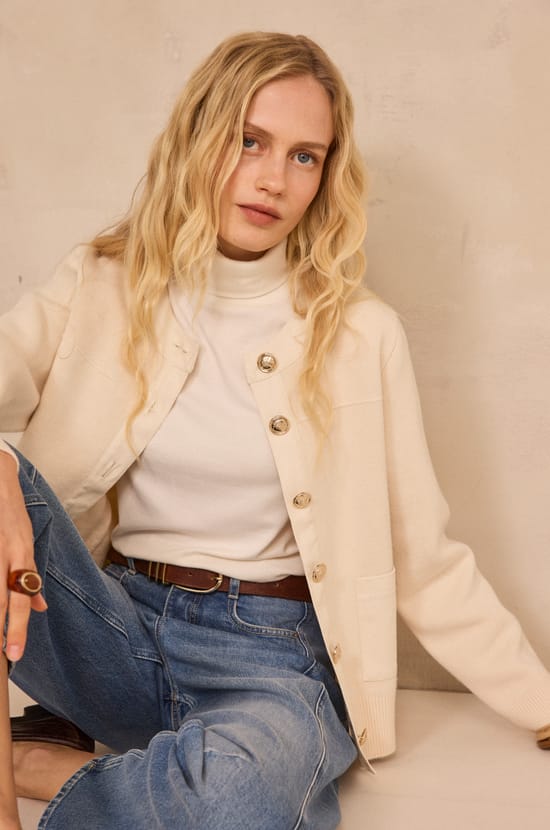 Veste &agrave; manches longues en laine m&eacute;lang&eacute;e ALEXIANE;${refinementColor}