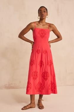 Embroidered cotton trapeze dress BRIELLE;${refinementColor}