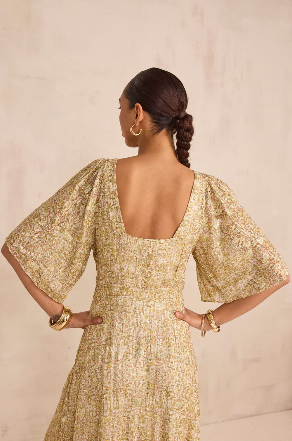 Flowy dress with shiny print BRIDGET;${refinementColor}