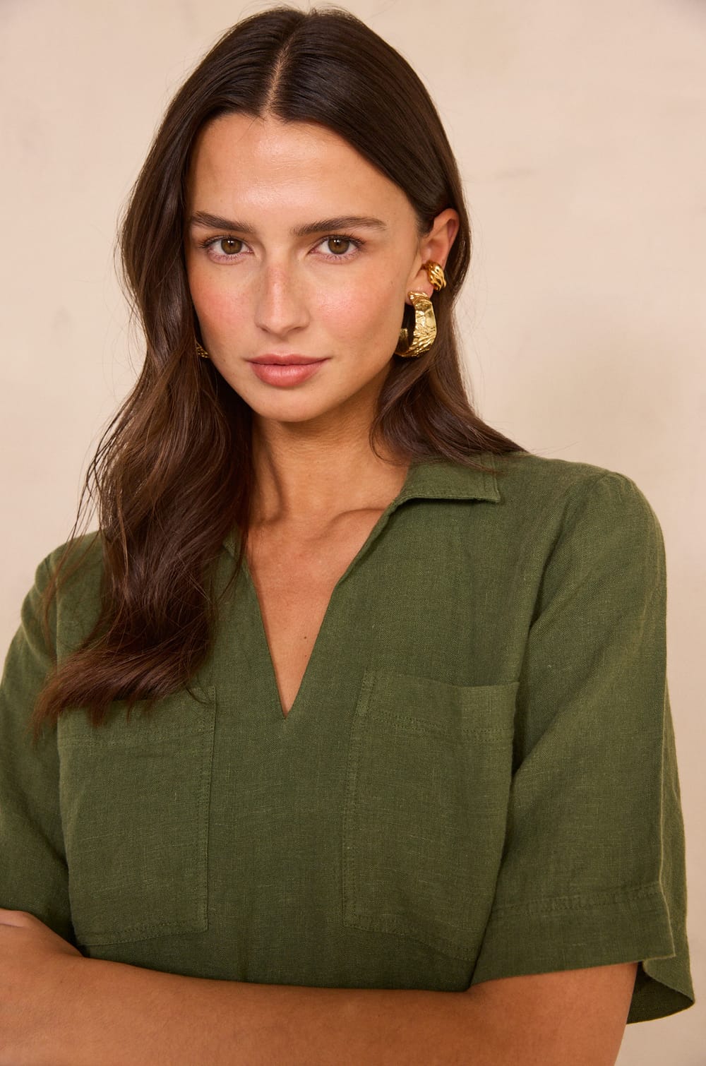 Short-sleeved linen blouse DELVA;${refinementColor}
