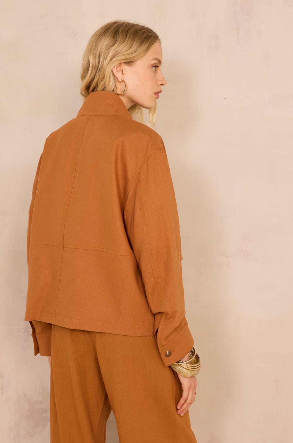 Long sleeve mixed linen jacket BLONDIE;${refinementColor}