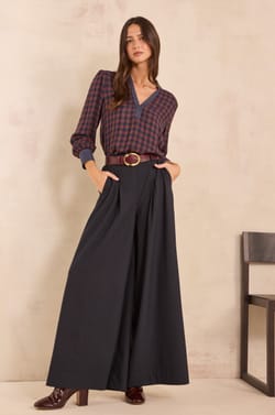 Pantalon palazzo taille haute marine LUCE;${refinementColor}