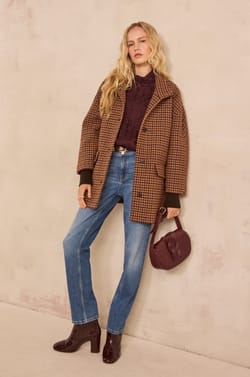 CELIA houndstooth pattern blended wool coat;${refinementColor}