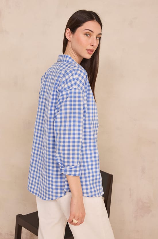 Long sleeve checkered cotton shirt MARILOU;${refinementColor}
