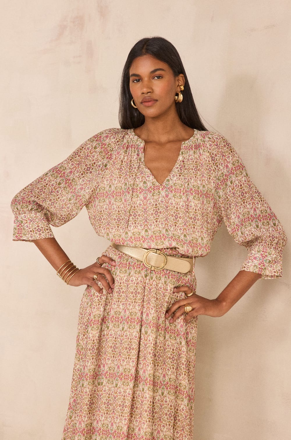 DAMIA long-sleeve printed blouse;${refinementColor}