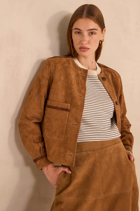 BETTY long-sleeved suede jacket;${refinementColor}