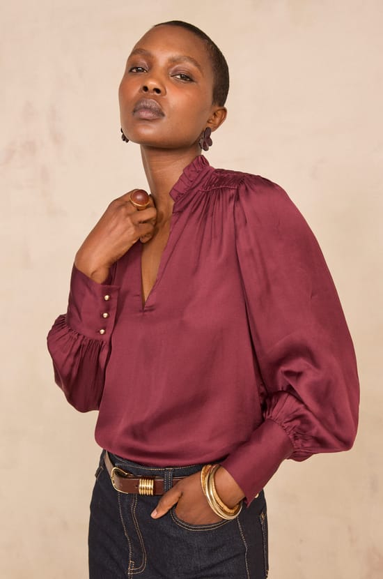 Blouse &agrave; manches longues en viscose MAEVA BL SATIN;${refinementColor}