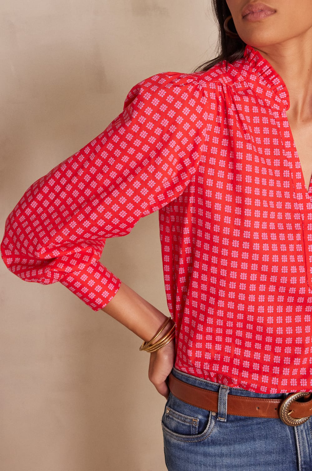 BETH cotton blouse with floral print;${refinementColor}