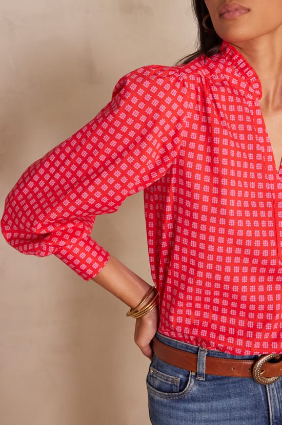 BETH cotton blouse with floral print;${refinementColor}