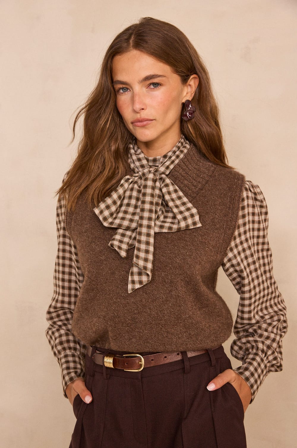 Pull sans manches col V en laine et yack m&eacute;lang&eacute;s ALEX;${refinementColor}