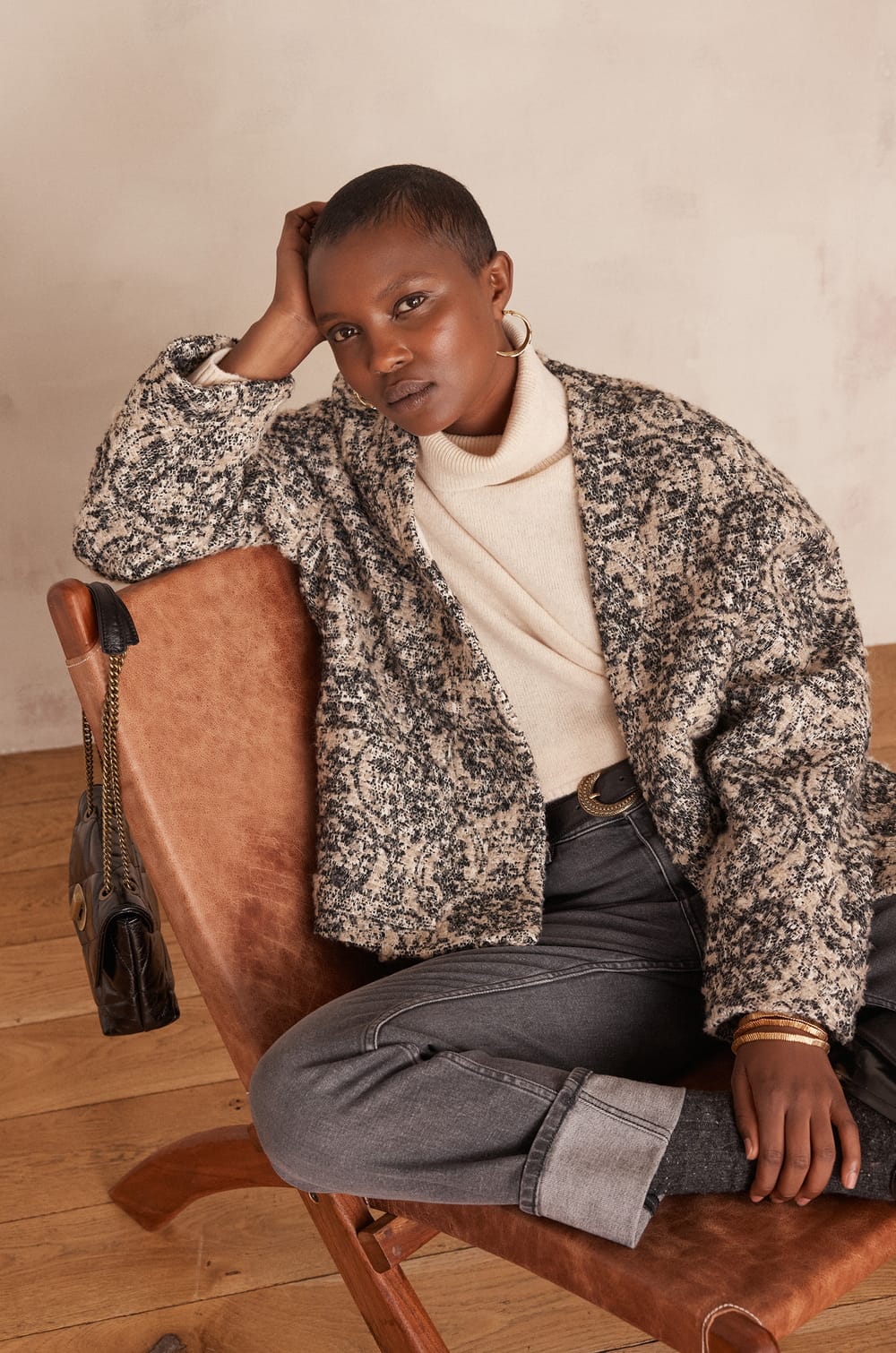CAROLINE B Jacket in cotton tweed;${refinementColor}