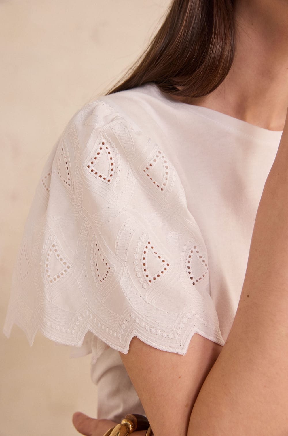 LUNA cotton short sleeve embroidered t-shirt;${refinementColor}