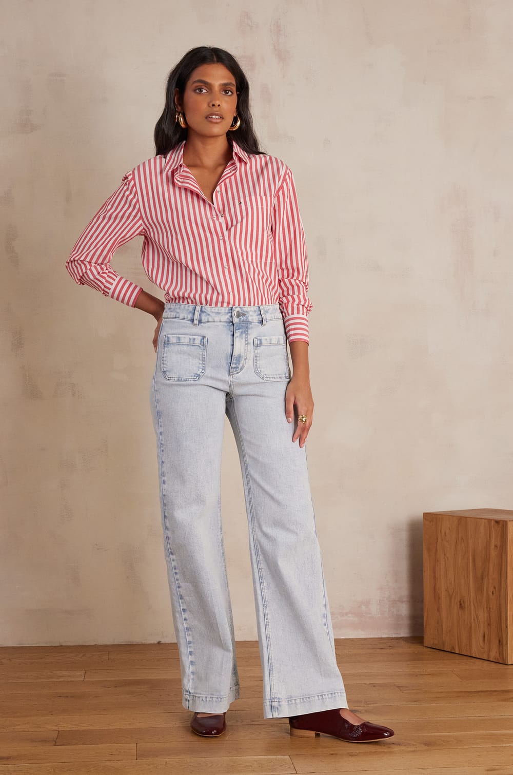 LUNA wide-leg Jeans in cotton;${refinementColor}